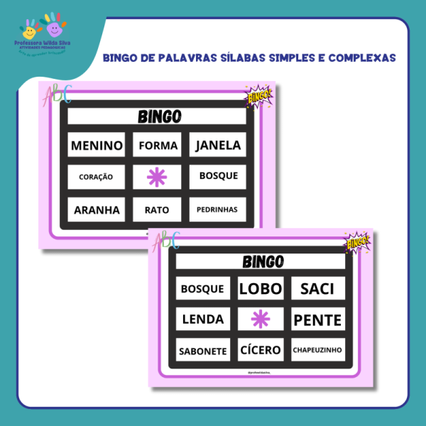 Bingo de Palavras - Sílabas Simples e Complexas